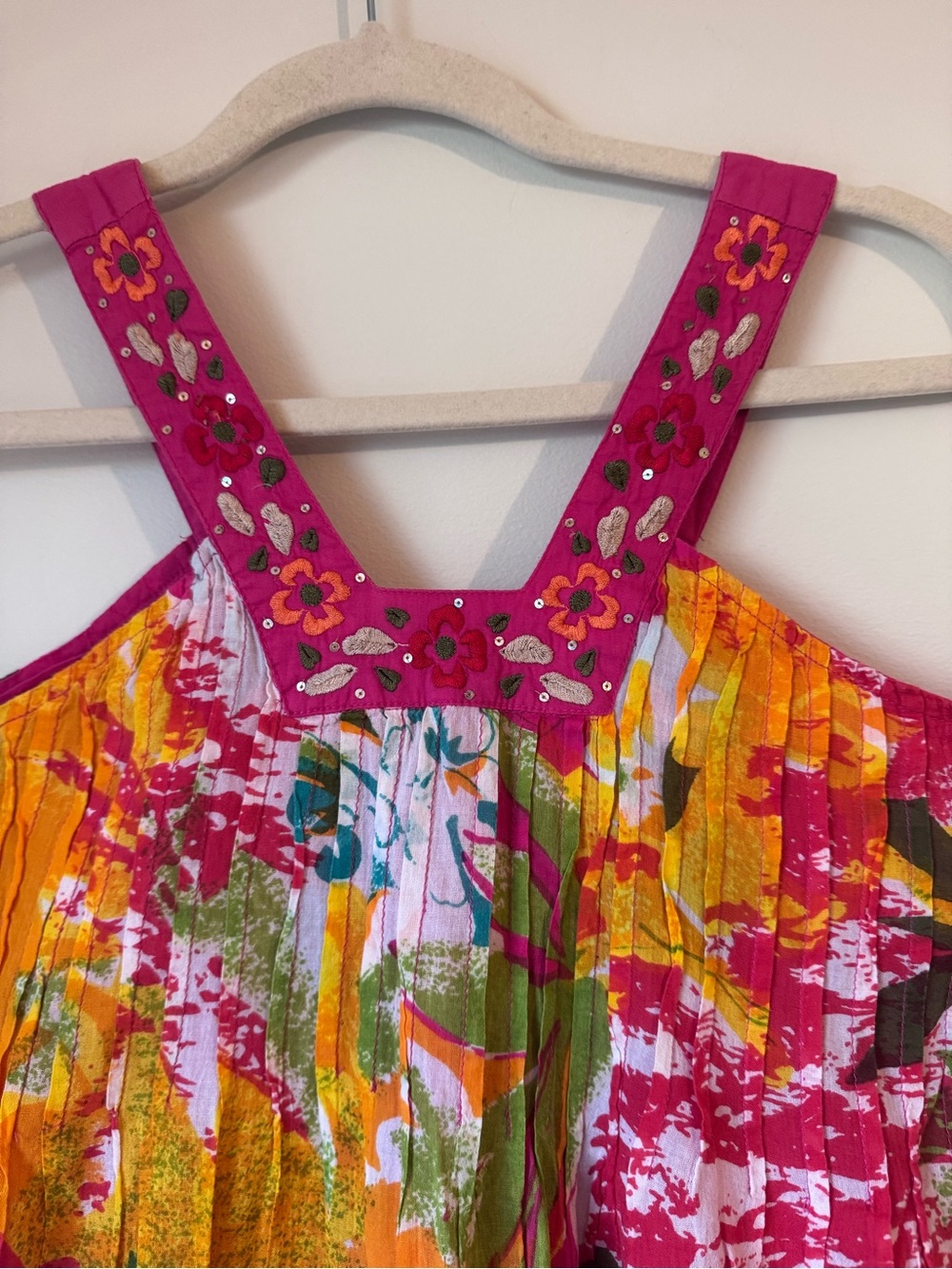 Bright bohemian beach Pink Floral Mini Resort wear Dress /%100 cotton - Picture 4 of 14